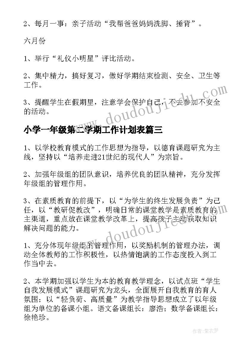 最新小学一年级第二学期工作计划表(实用9篇)