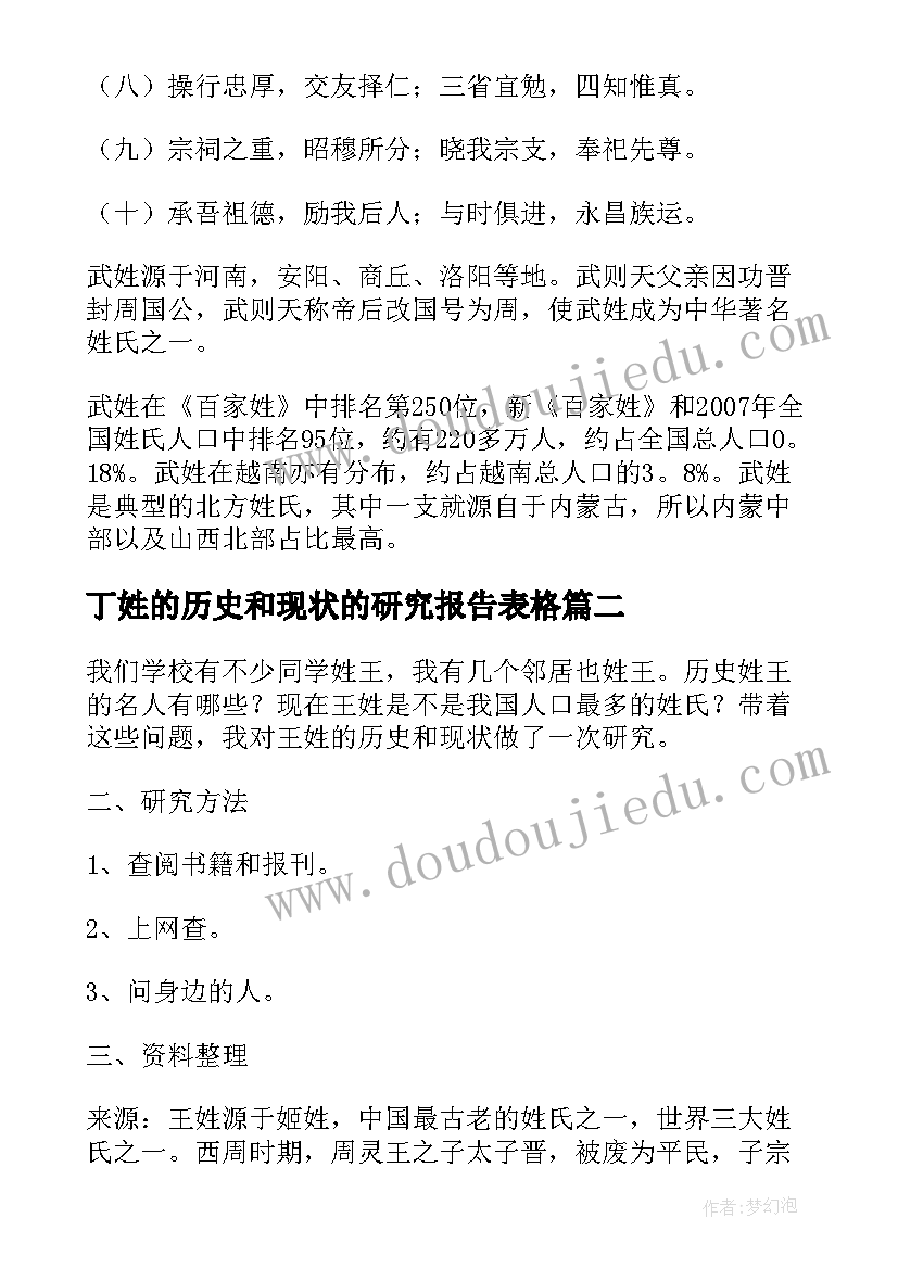 最新丁姓的历史和现状的研究报告表格 孙姓的历史和现状的研究报告(通用7篇)