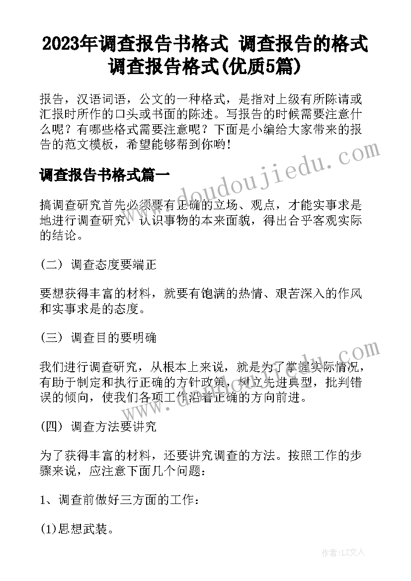 2023年调查报告书格式 调查报告的格式调查报告格式(优质5篇)