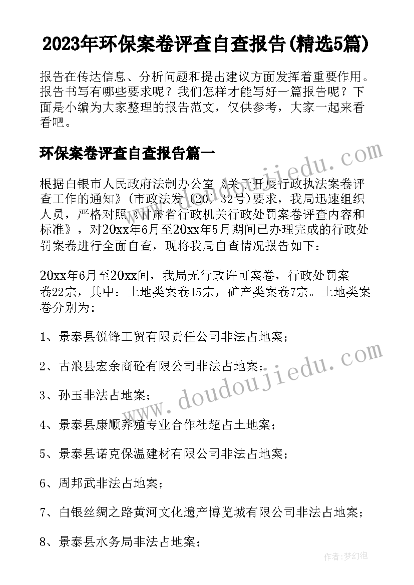 2023年环保案卷评查自查报告(精选5篇)