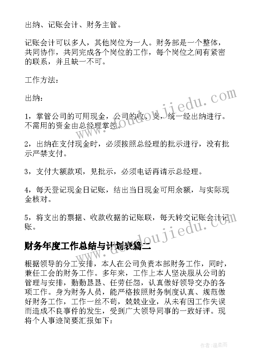 最新财务年度工作总结与计划表 财务部月度工作总结及计划表(模板9篇)