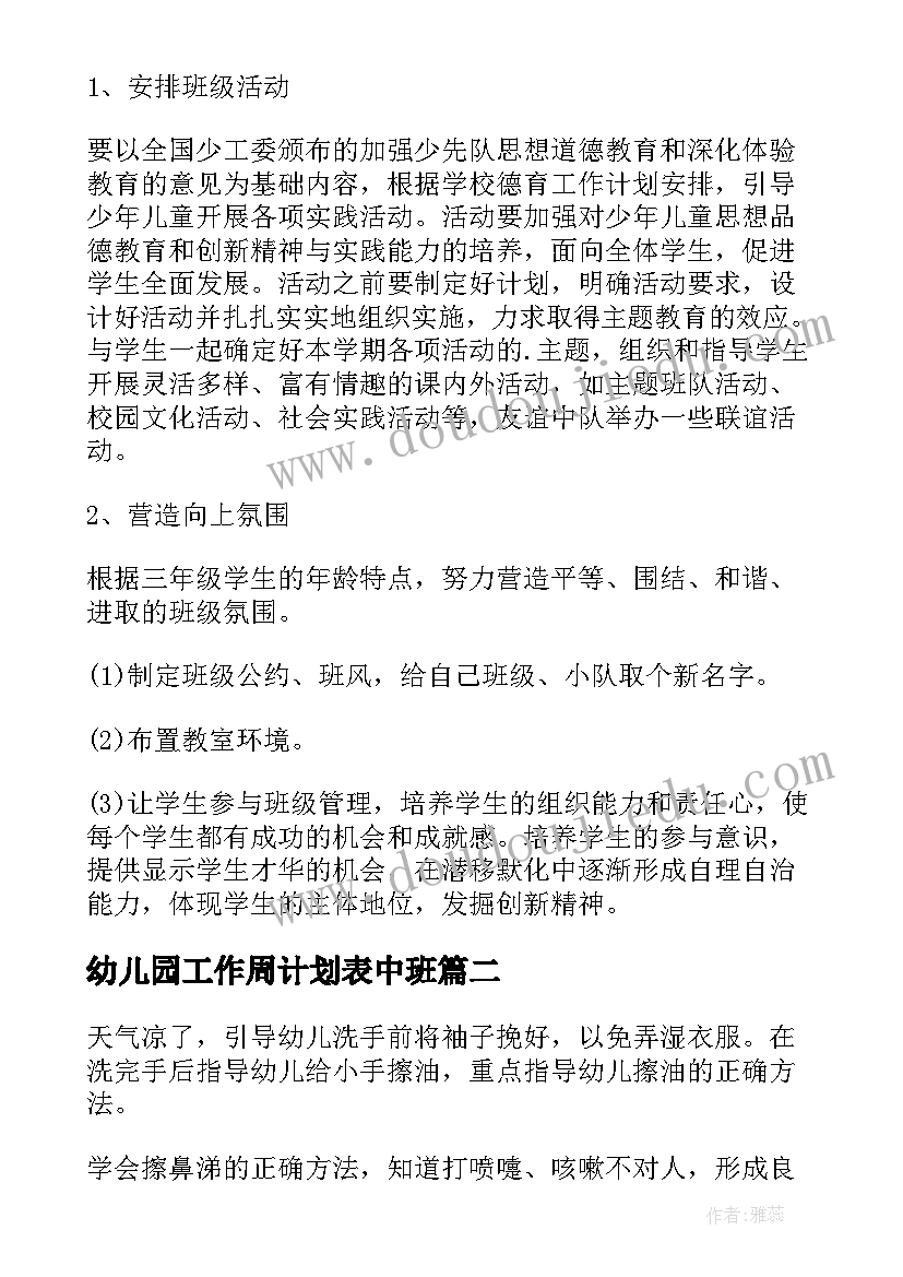 幼儿园工作周计划表中班(模板10篇)