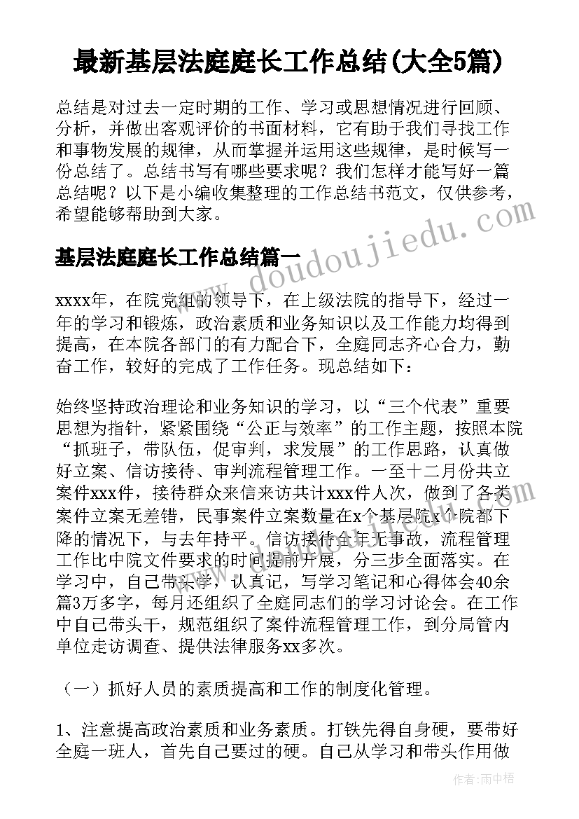 最新基层法庭庭长工作总结(大全5篇)