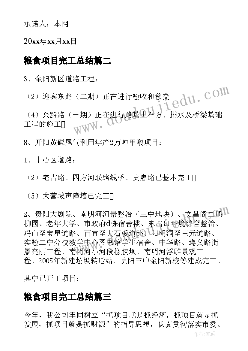 2023年粮食项目完工总结(模板5篇)