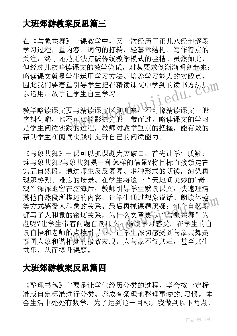 2023年大班郊游教案反思 大班教学反思(汇总6篇)