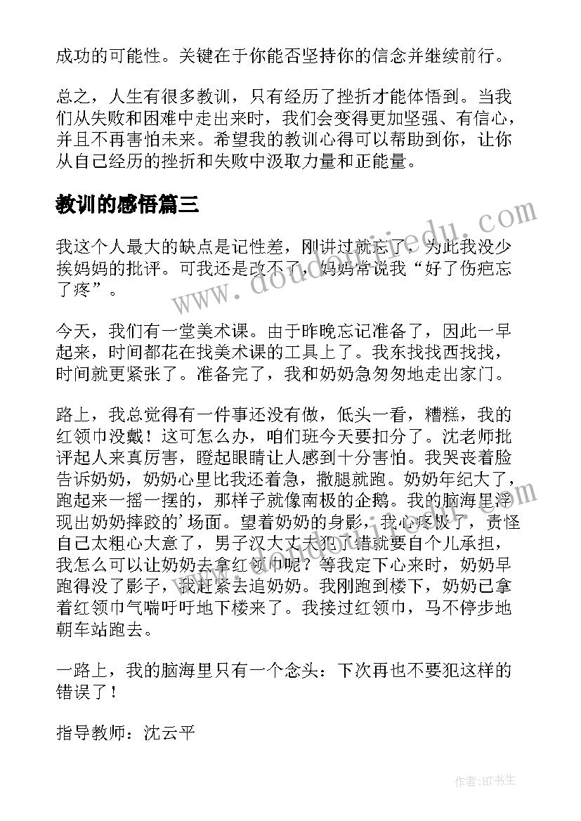 2023年教训的感悟(汇总7篇)