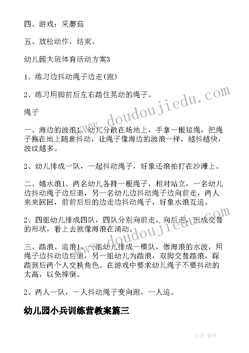 幼儿园小兵训练营教案 幼儿园大班活动方案(精选10篇)