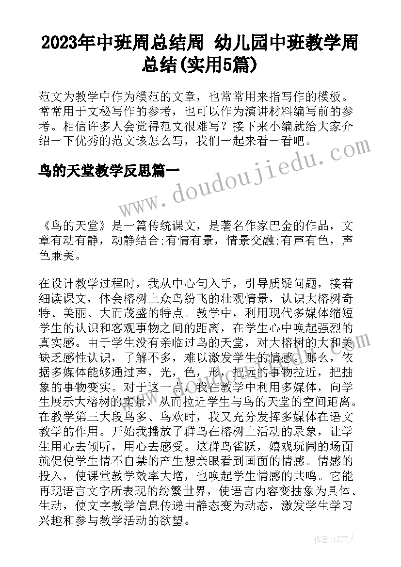 2023年中班周总结周 幼儿园中班教学周总结(实用5篇)