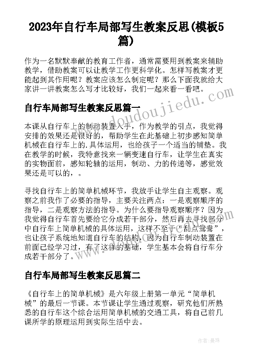 2023年自行车局部写生教案反思(模板5篇)