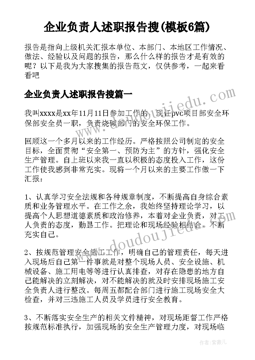 企业负责人述职报告搜(模板6篇)