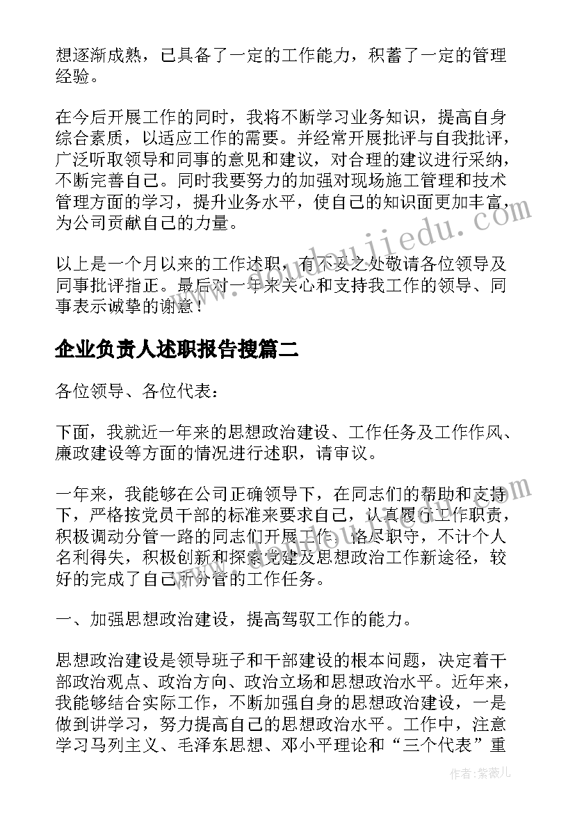 企业负责人述职报告搜(模板6篇)