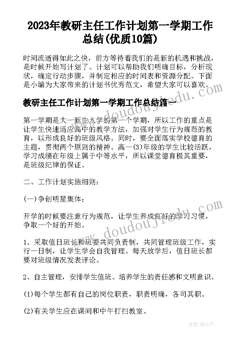 2023年教研主任工作计划第一学期工作总结(优质10篇)