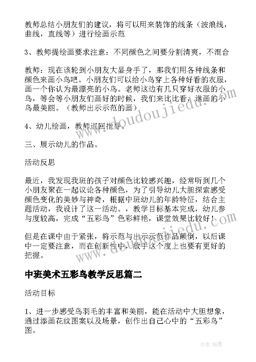 2023年中班美术五彩鸟教学反思(实用5篇)