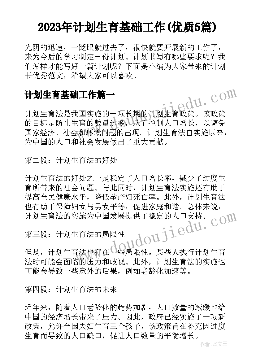 2023年计划生育基础工作(优质5篇)