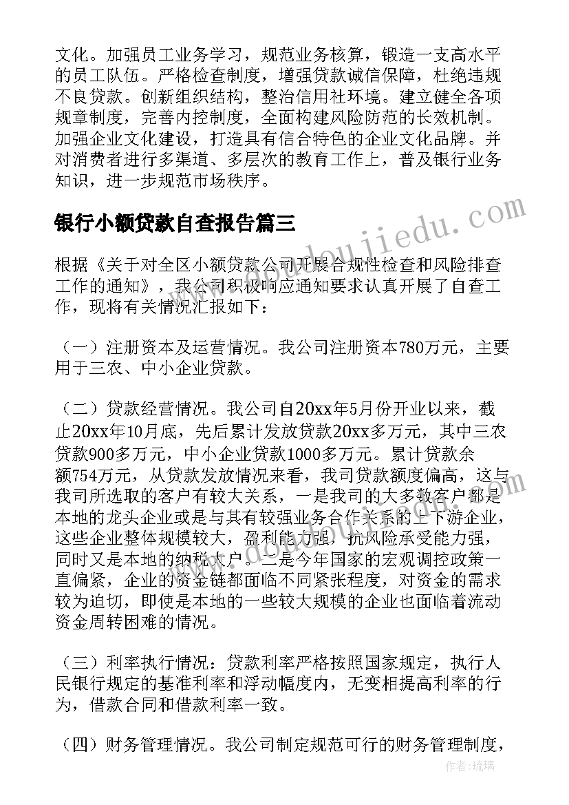 2023年银行小额贷款自查报告(实用5篇)