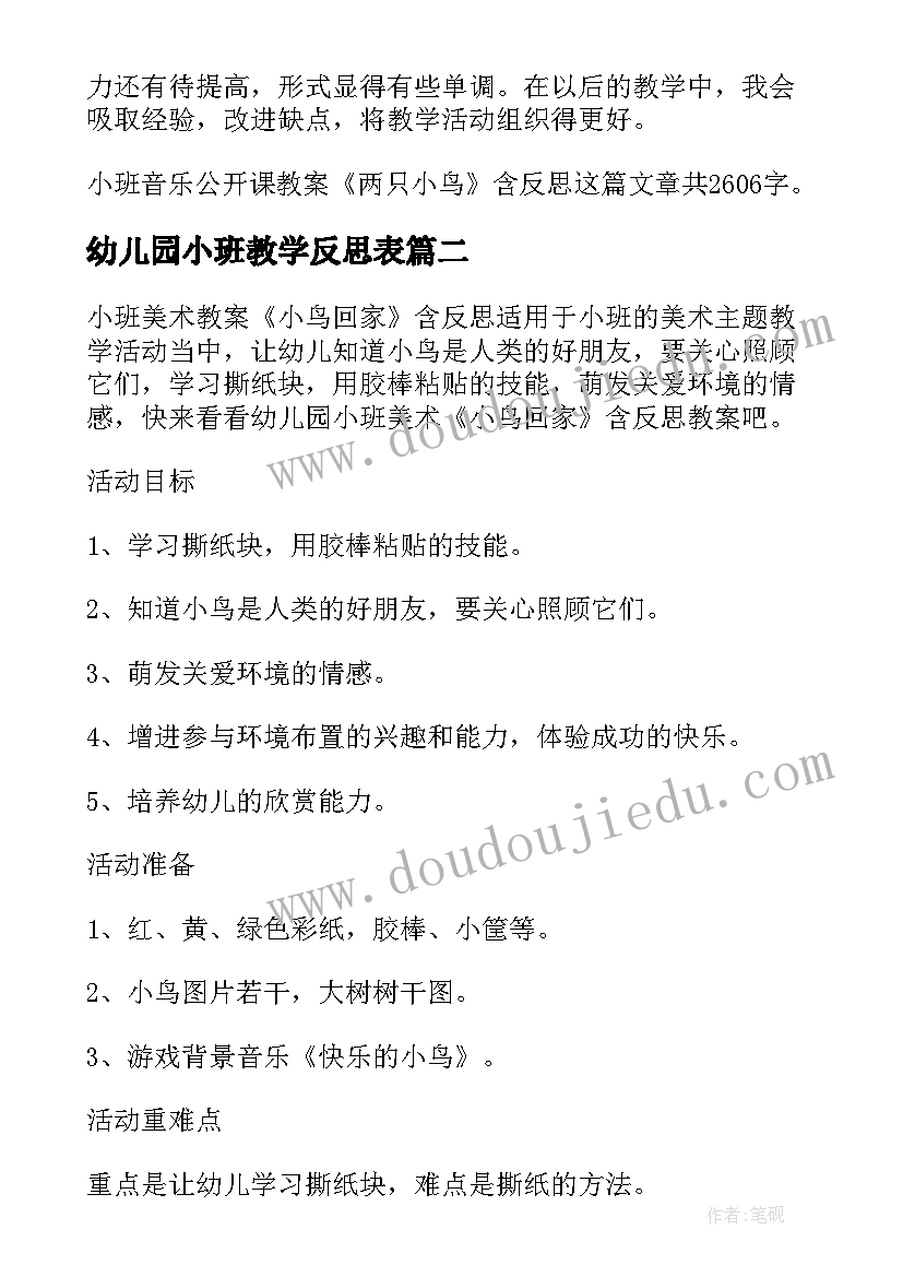 最新幼儿园小班教学反思表(优秀5篇)