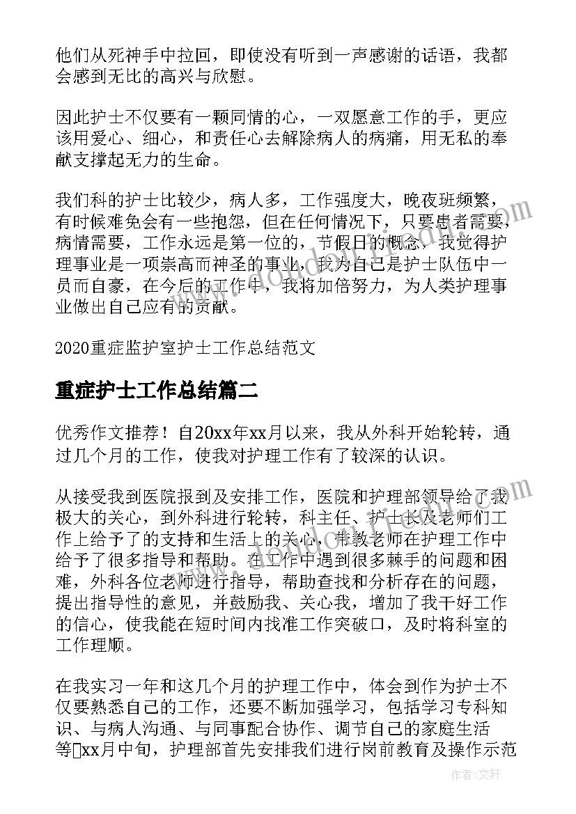 重症护士工作总结(优质5篇)