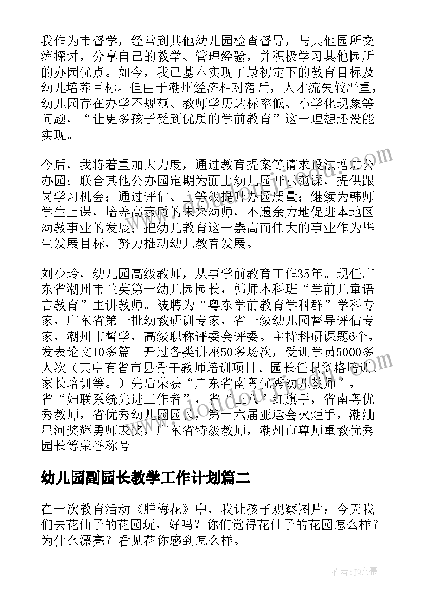 2023年幼儿园副园长教学工作计划(模板5篇)