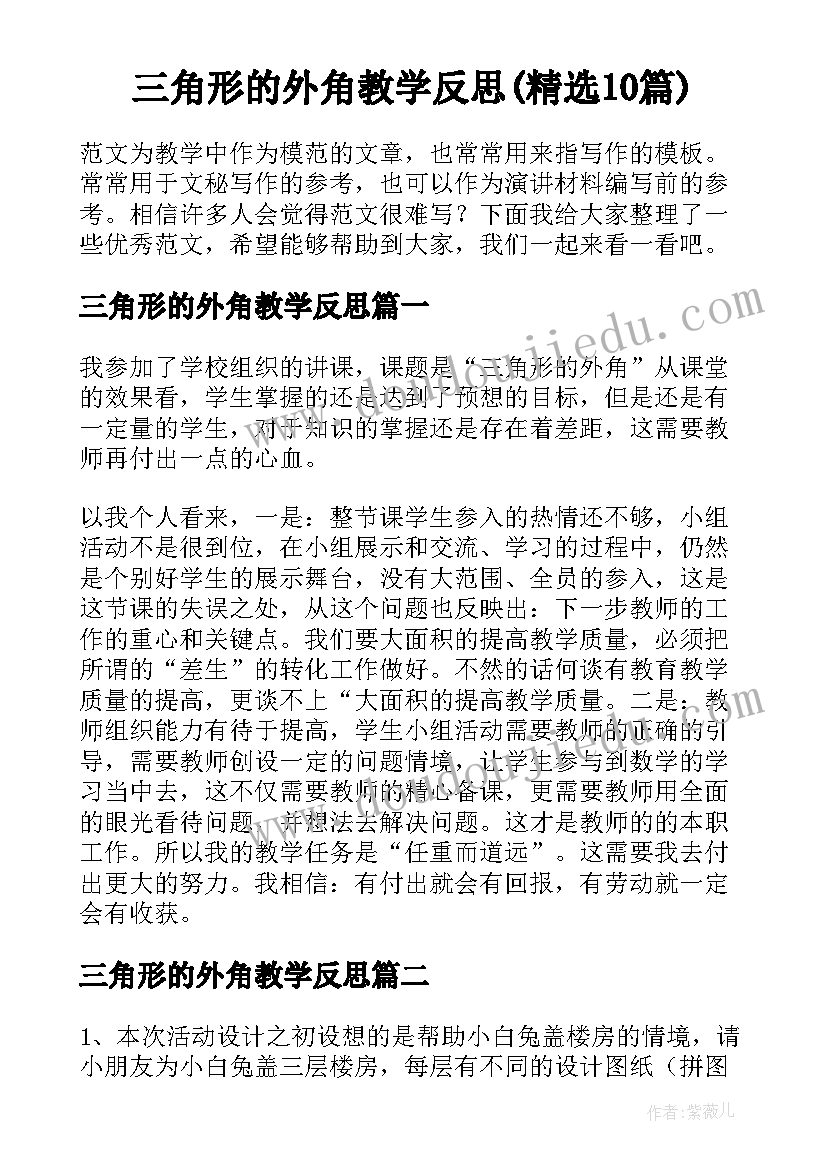 三角形的外角教学反思(精选10篇)