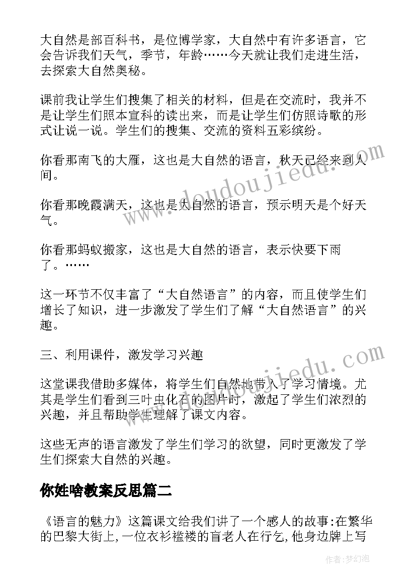 最新你姓啥教案反思 语言教学反思(模板6篇)