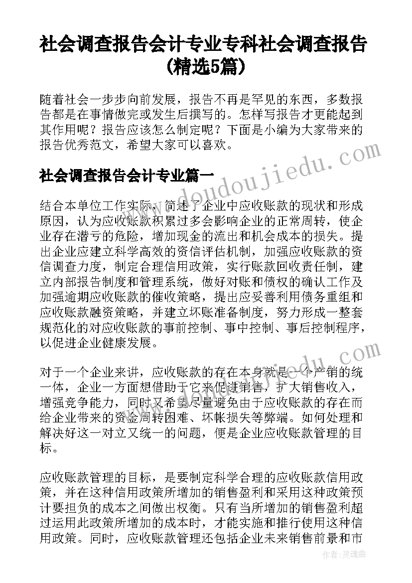 社会调查报告会计专业 专科社会调查报告(精选5篇)