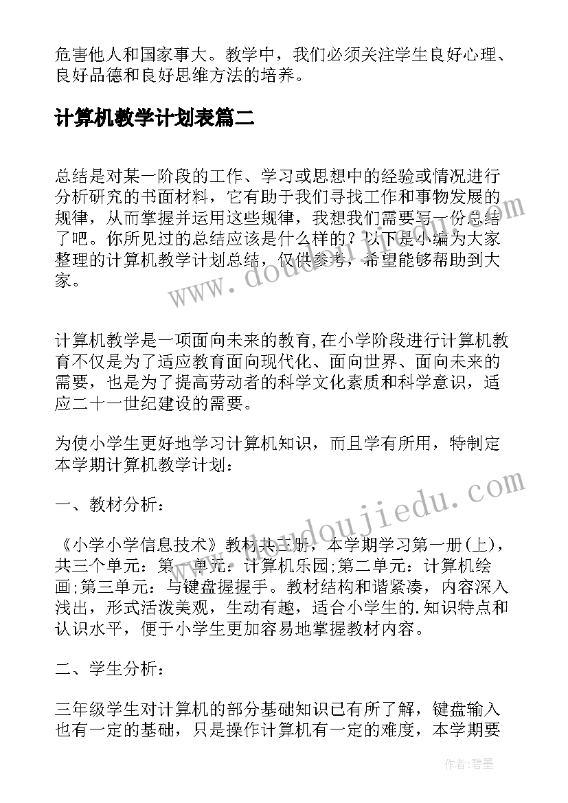 2023年计算机教学计划表 计算机教学计划总结(实用7篇)