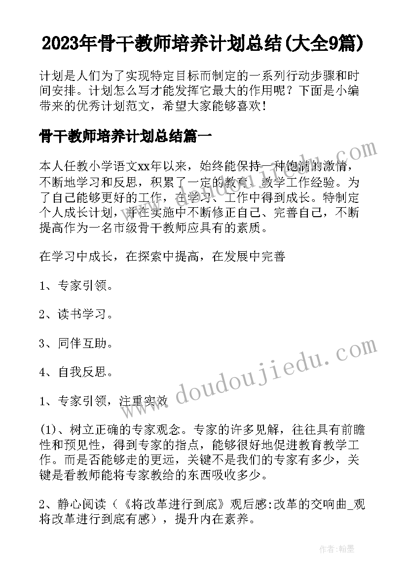 2023年骨干教师培养计划总结(大全9篇)