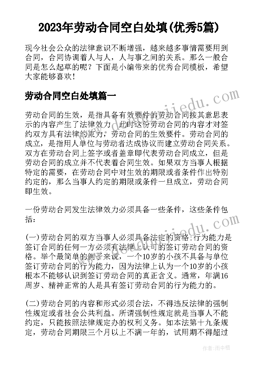 2023年劳动合同空白处填(优秀5篇)