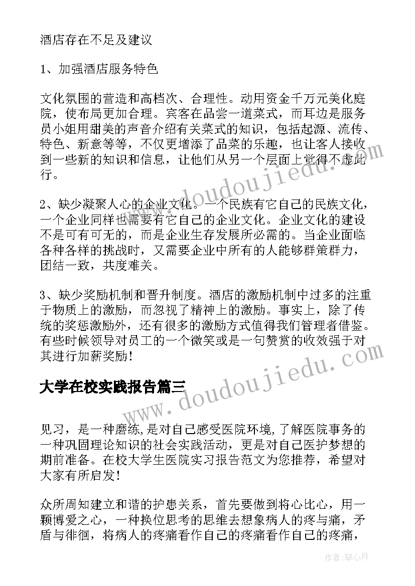 2023年大学在校实践报告(模板7篇)