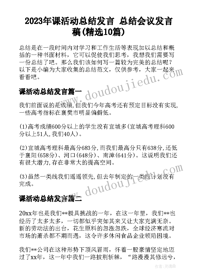 2023年课活动总结发言 总结会议发言稿(精选10篇)