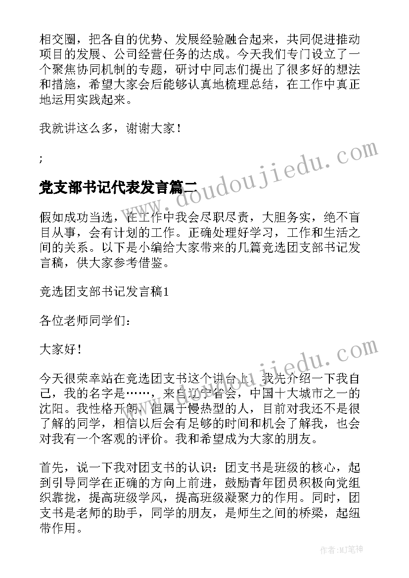 2023年党支部书记代表发言 支部书记研讨会发言稿(汇总7篇)