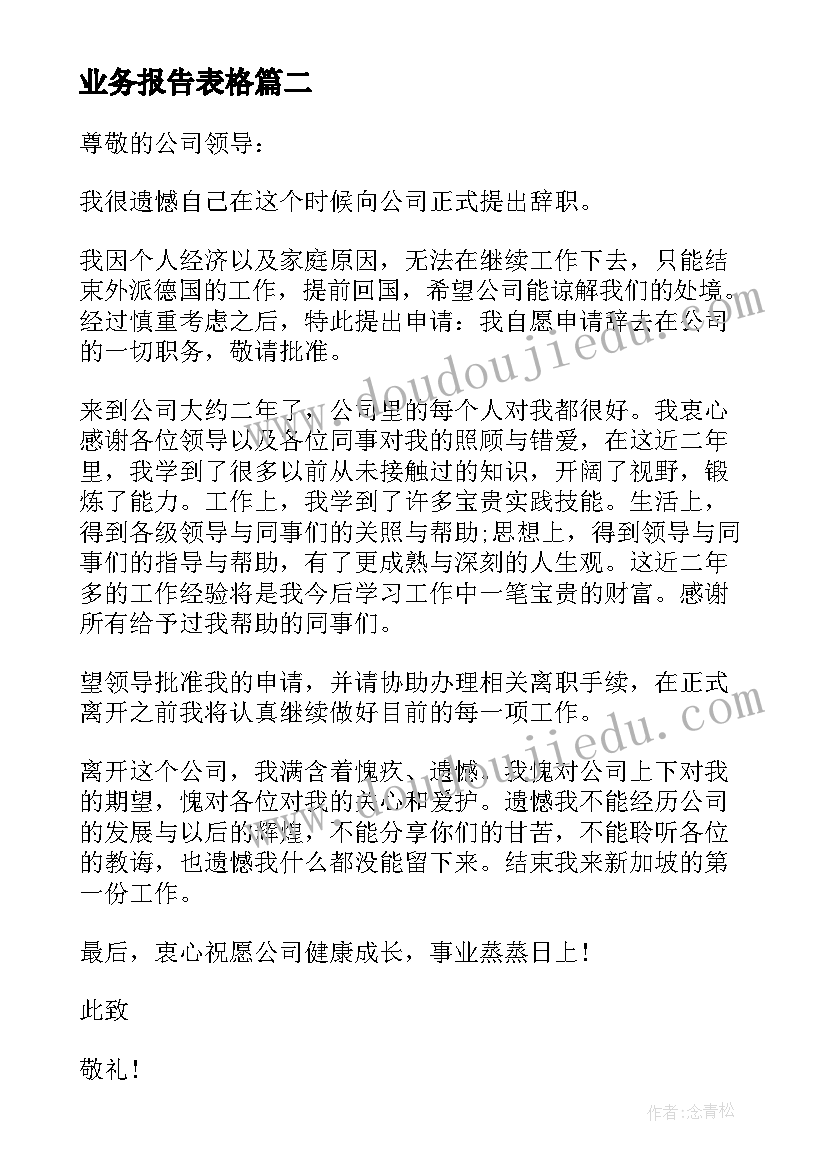 2023年业务报告表格 业务员简单辞职报告业务员辞职报告(汇总8篇)