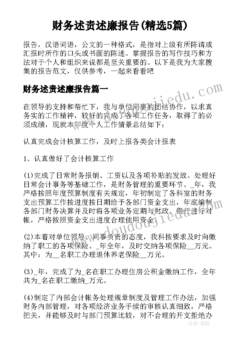 财务述责述廉报告(精选5篇)