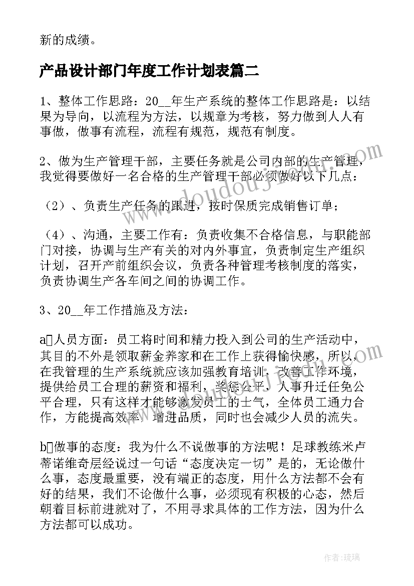 2023年产品设计部门年度工作计划表(精选5篇)