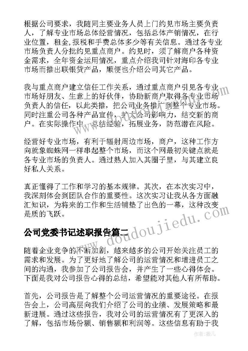 公司党委书记述职报告(汇总7篇)