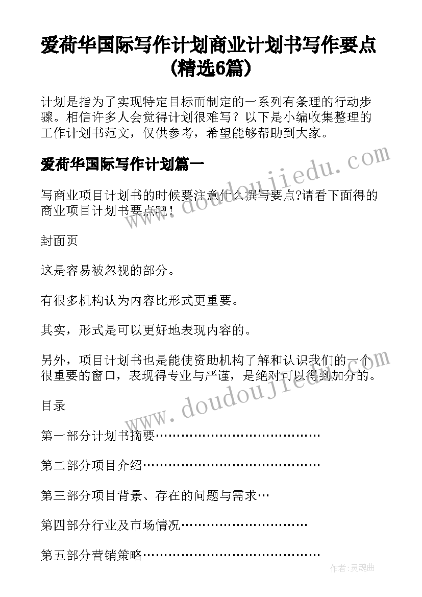 爱荷华国际写作计划 商业计划书写作要点(精选6篇)