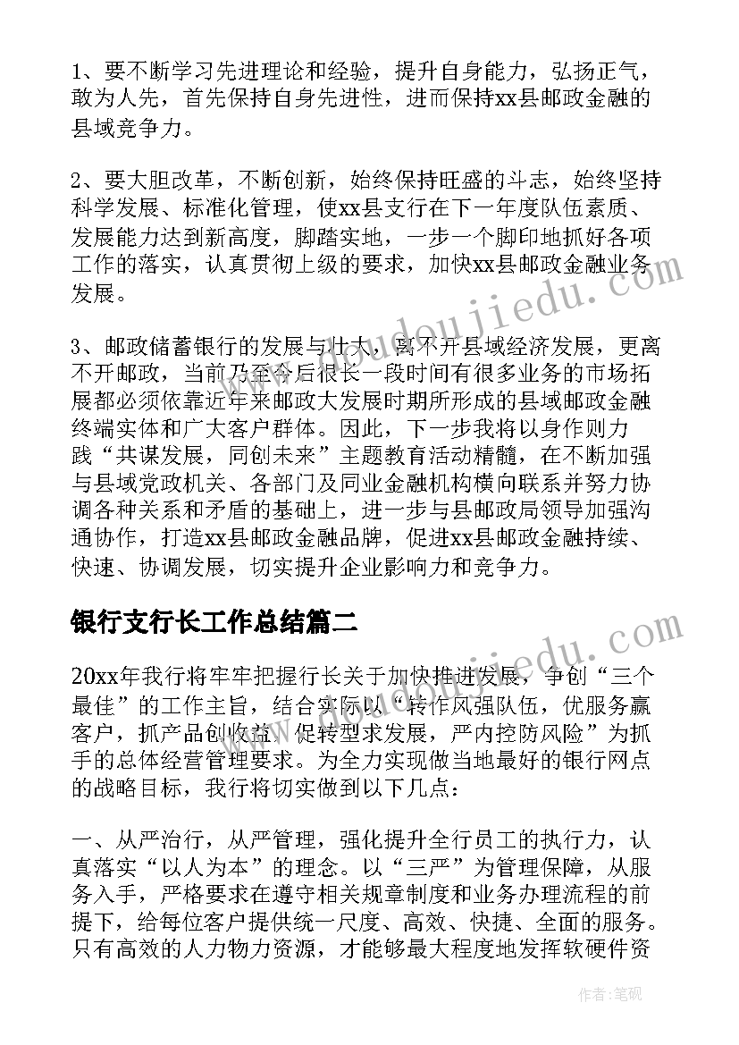 2023年银行支行长工作总结(精选10篇)