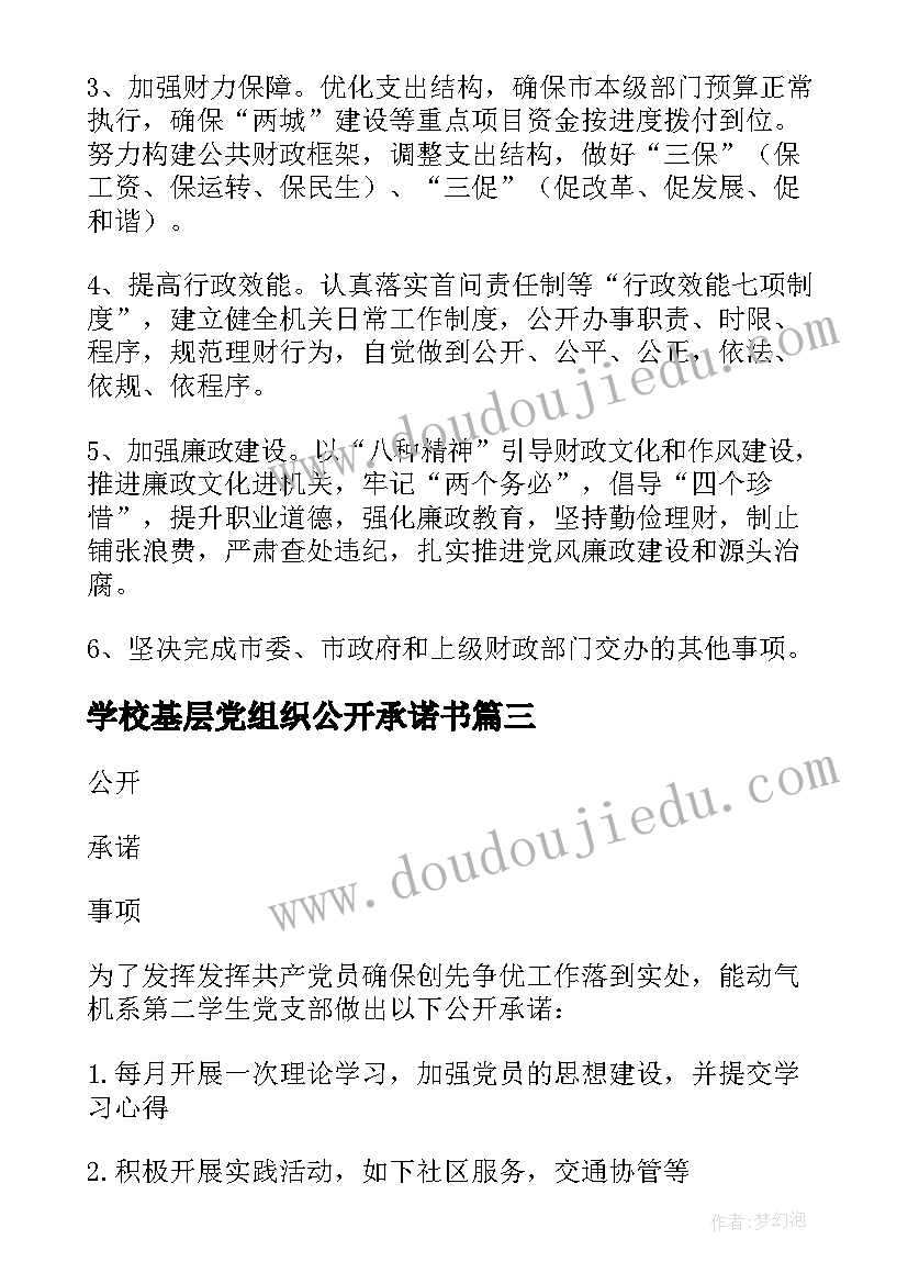 2023年学校基层党组织公开承诺书(模板5篇)