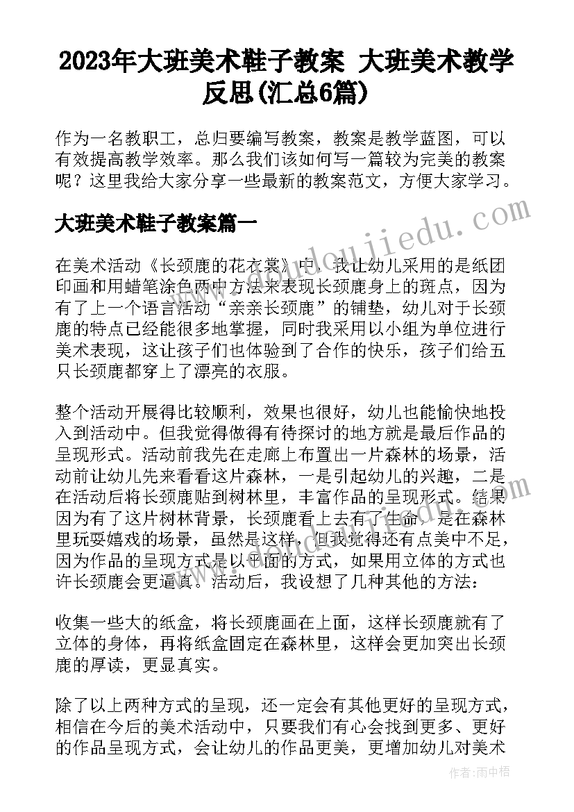 2023年大班美术鞋子教案 大班美术教学反思(汇总6篇)