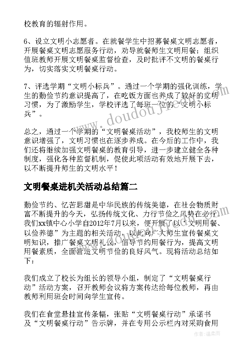 2023年文明餐桌进机关活动总结 文明餐桌活动总结(通用6篇)