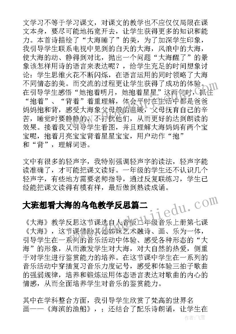 大班想看大海的乌龟教学反思 大班故事想看大海的乌龟教学反思(精选5篇)