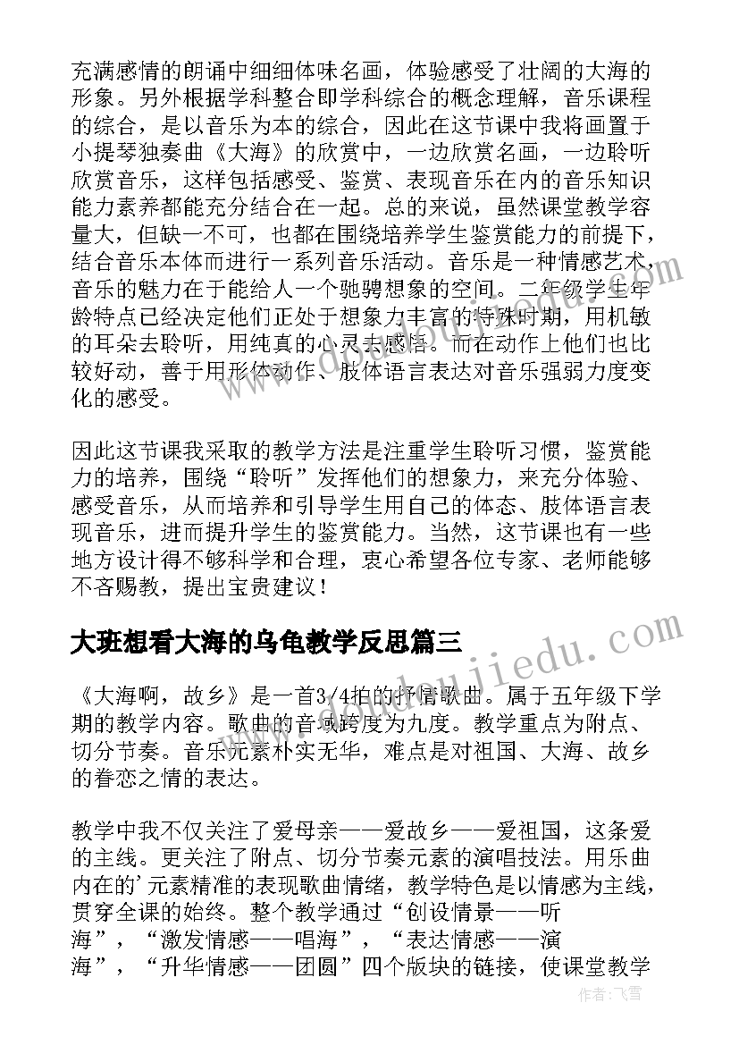 大班想看大海的乌龟教学反思 大班故事想看大海的乌龟教学反思(精选5篇)