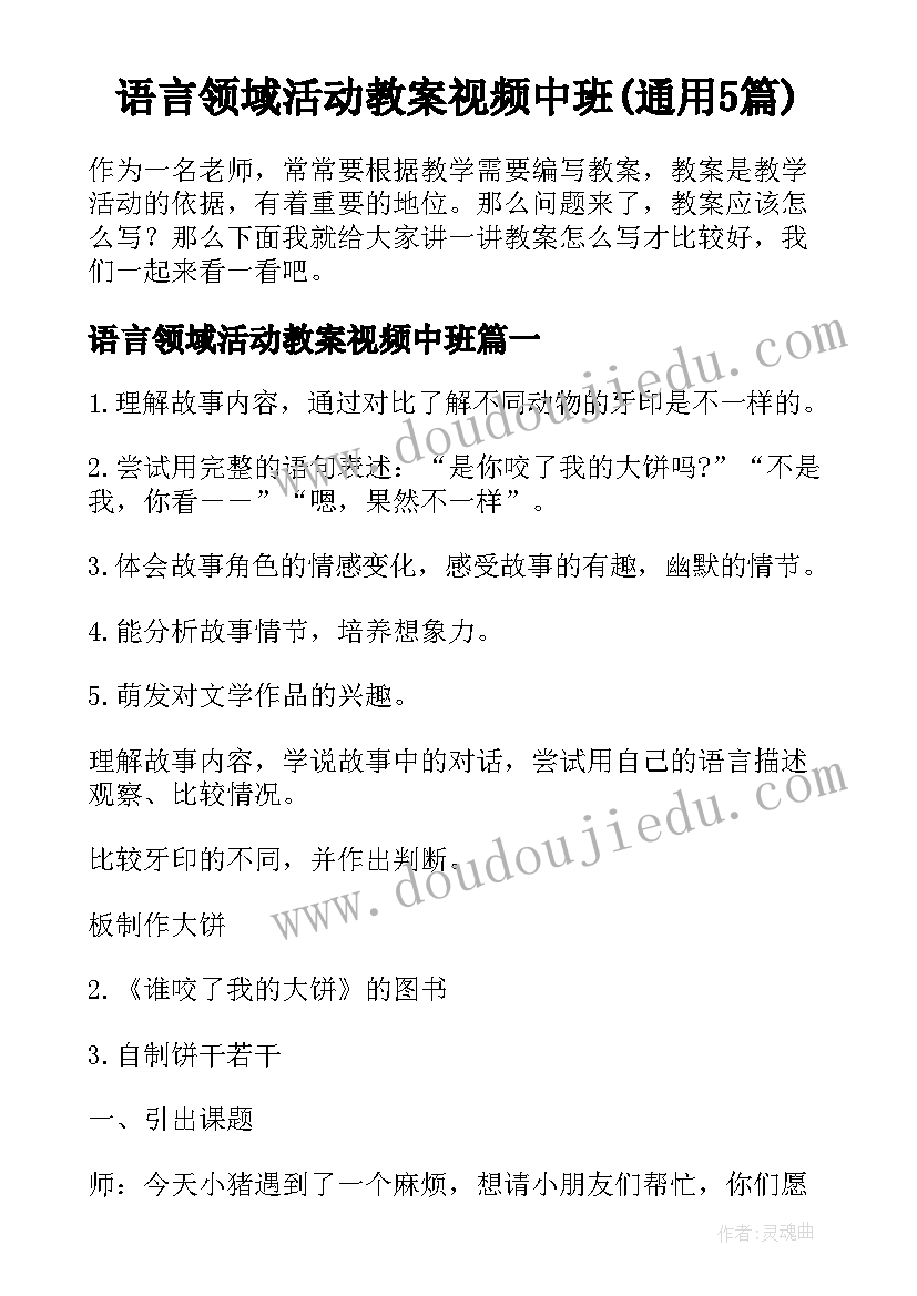 语言领域活动教案视频中班(通用5篇)