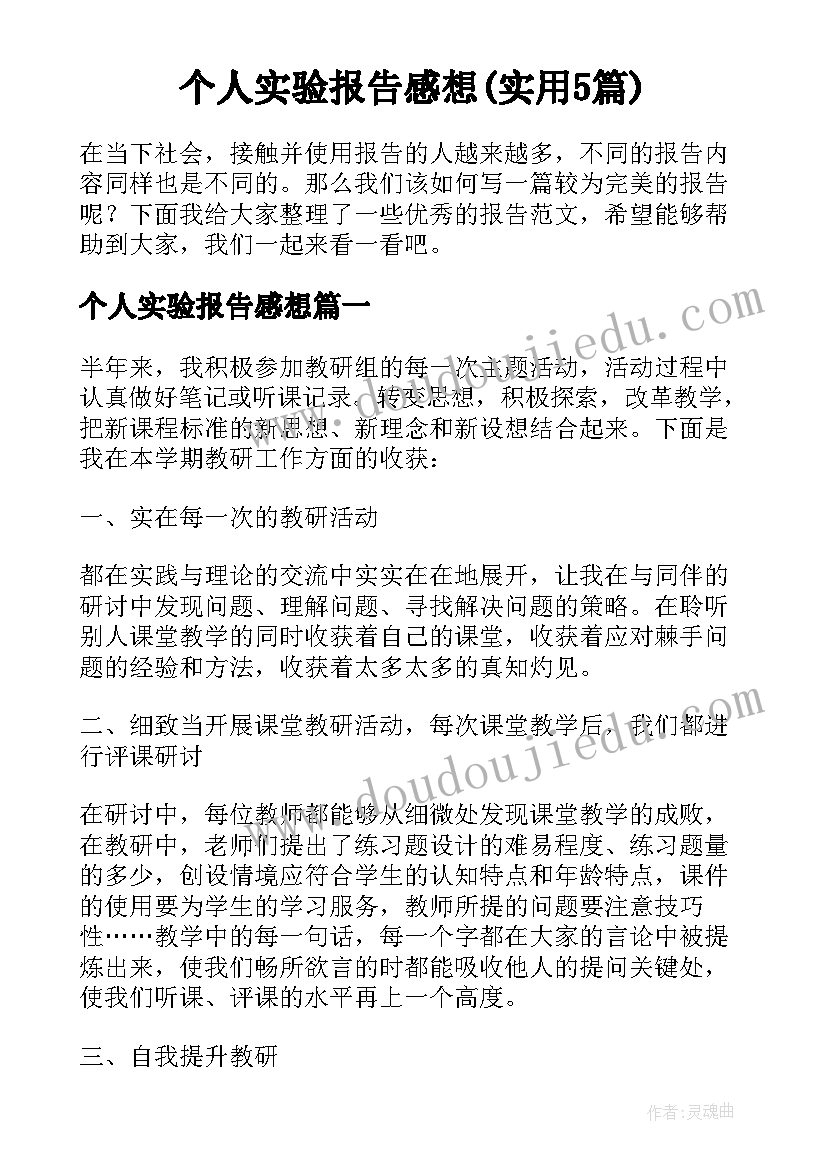 个人实验报告感想(实用5篇)