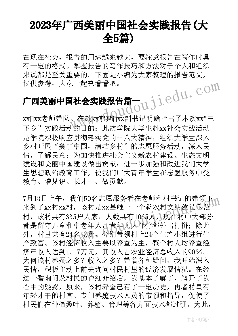 2023年广西美丽中国社会实践报告(大全5篇)