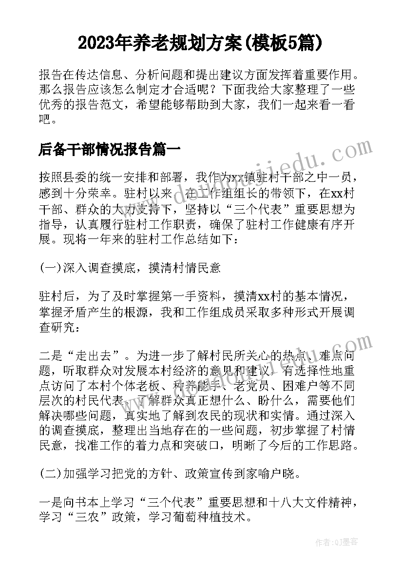 2023年养老规划方案(模板5篇)