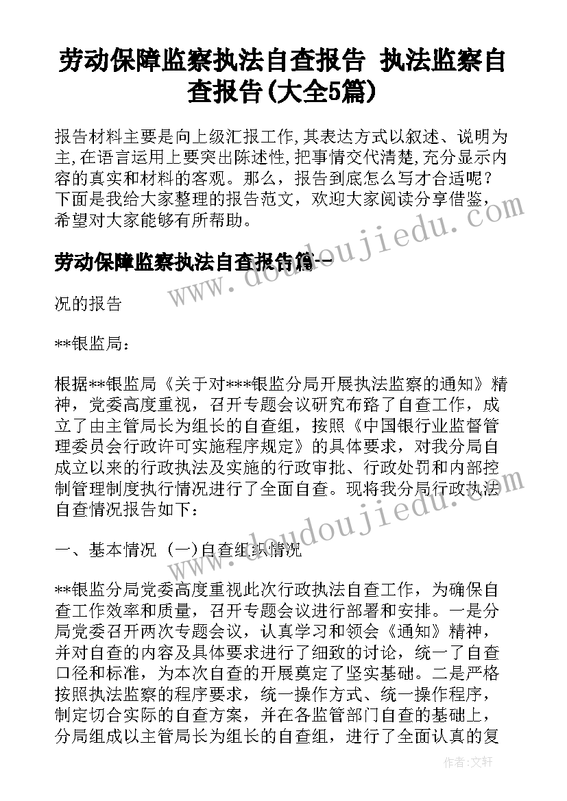 劳动保障监察执法自查报告 执法监察自查报告(大全5篇)