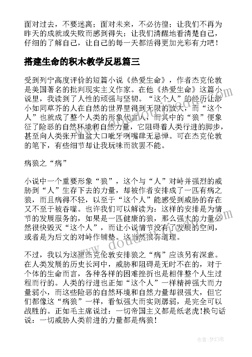 最新搭建生命的积木教学反思(通用5篇)