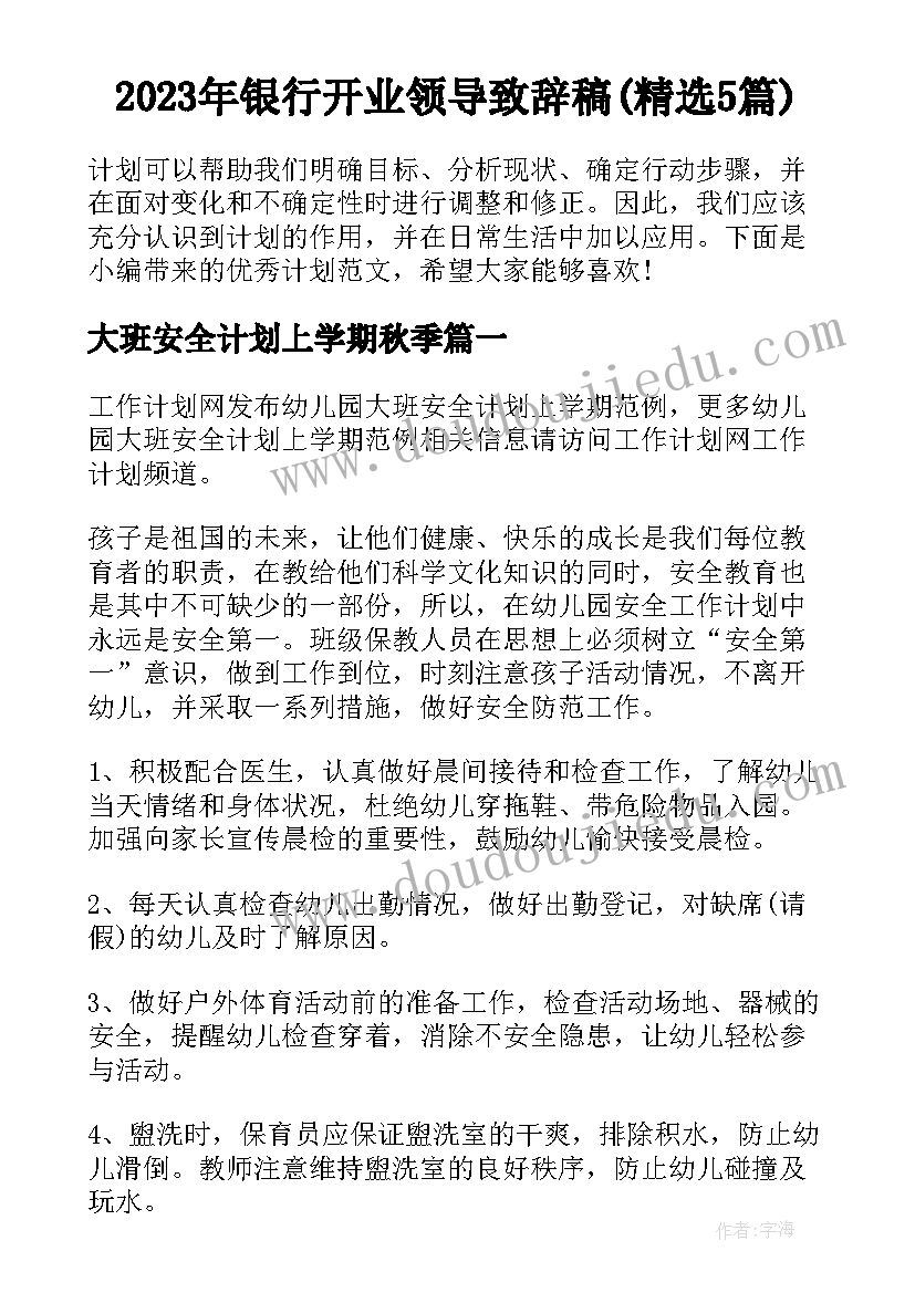 2023年银行开业领导致辞稿(精选5篇)