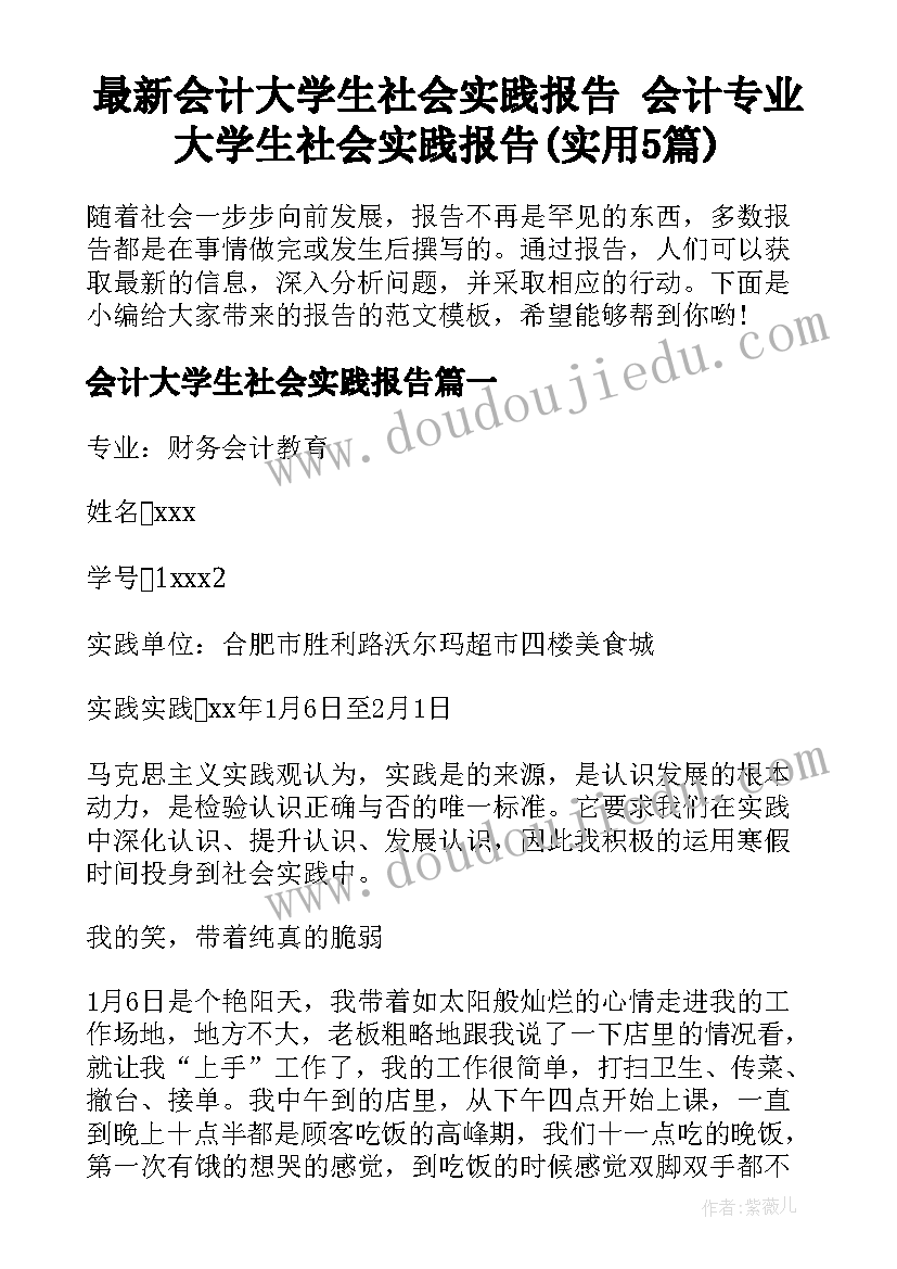 最新会计大学生社会实践报告 会计专业大学生社会实践报告(实用5篇)